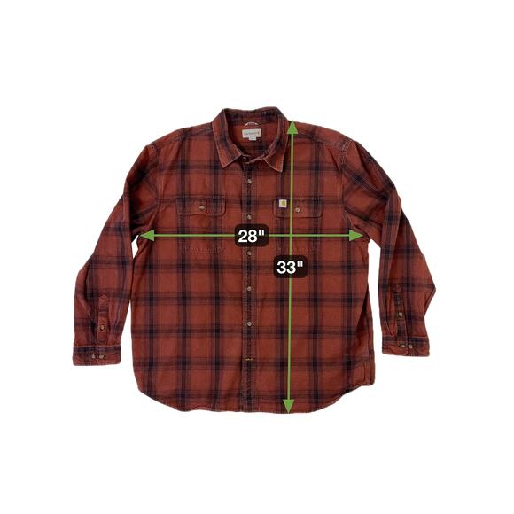 Carhartt Heavyweight Flannel Plaid Shirt | Workwear 100% Cotton Rust Brown | 2XL - Picture 7 of 7